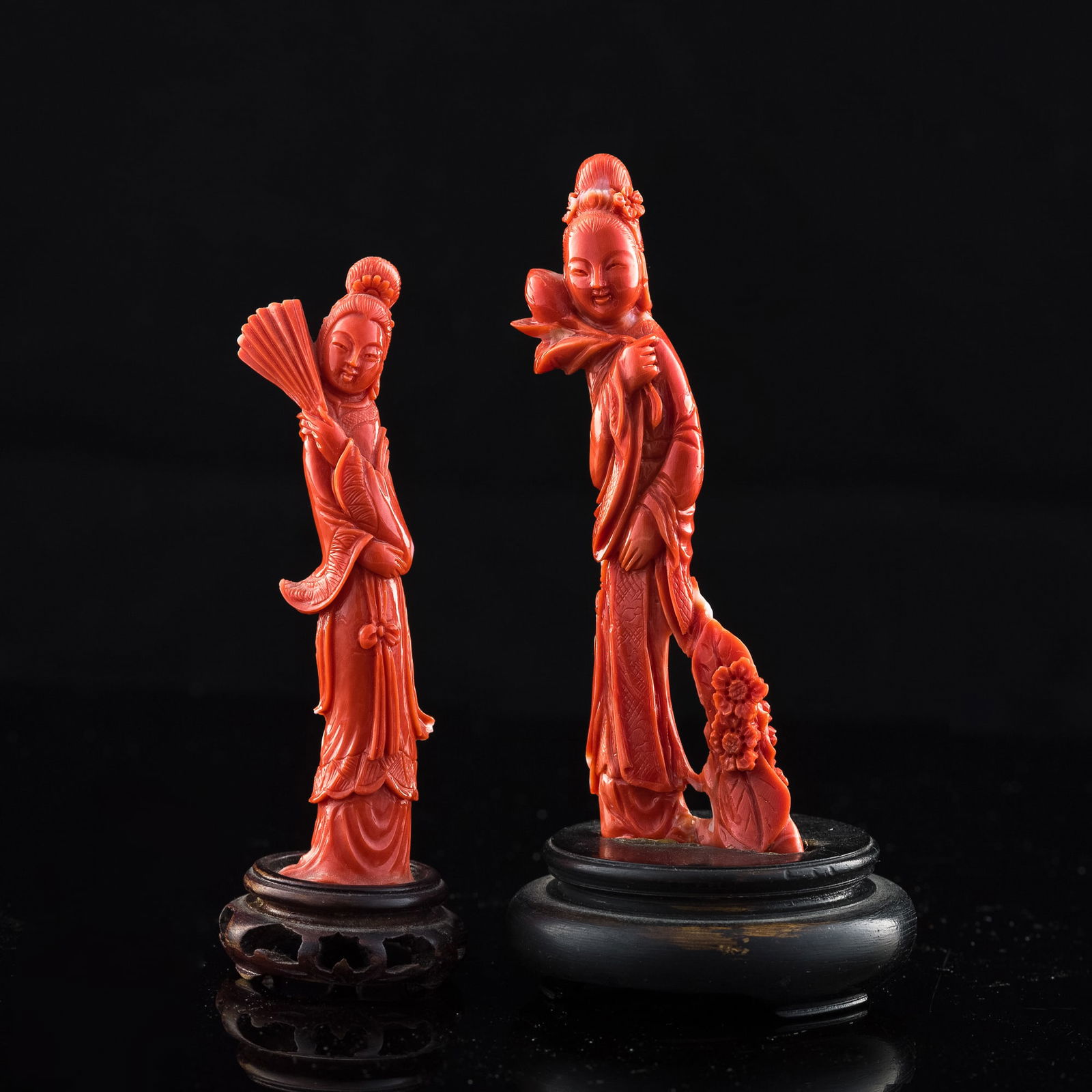 Two Chinese coral court ladies, Republic period (1 of 8)