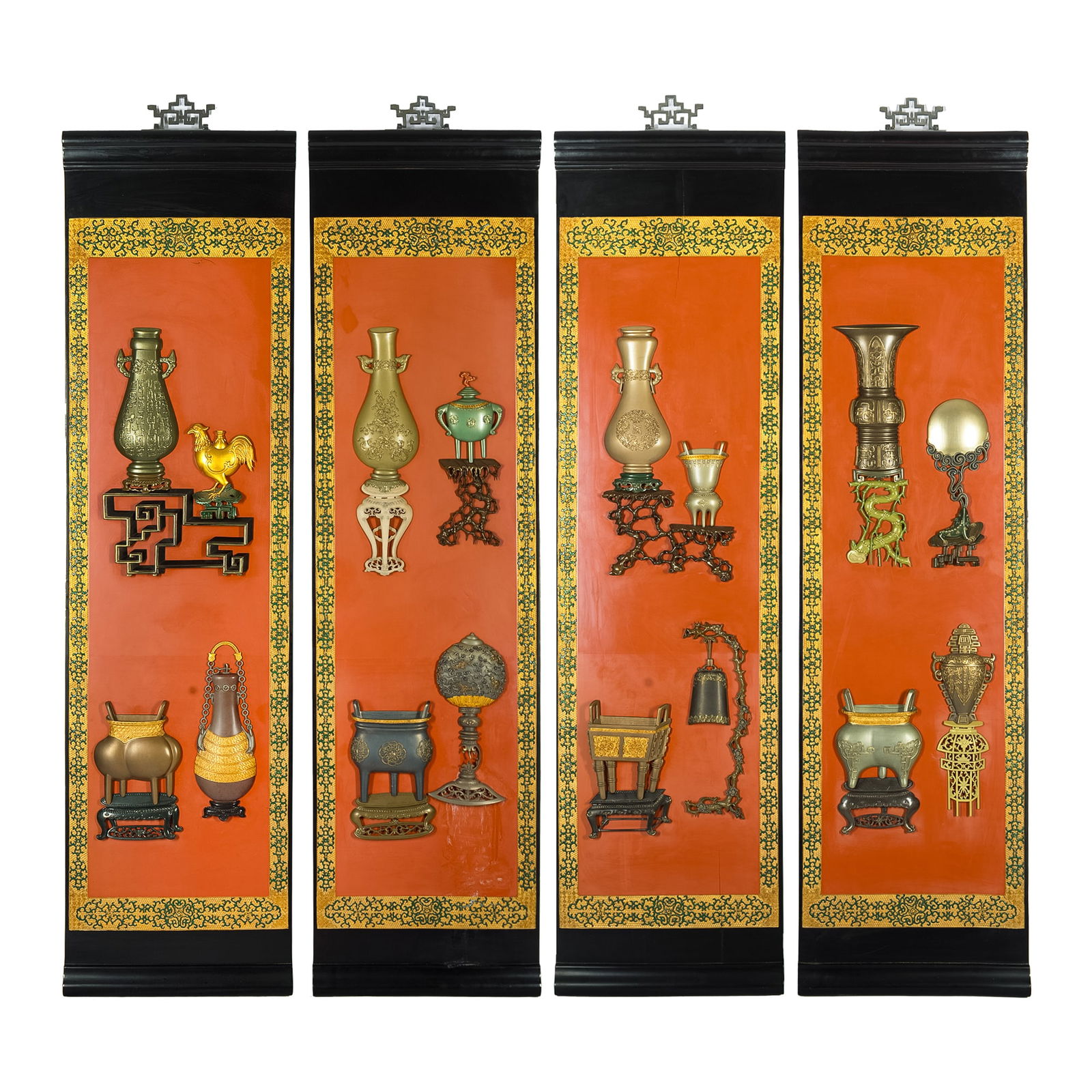 Four Chinese lacquer wall panels, Republic period (1 of 10)