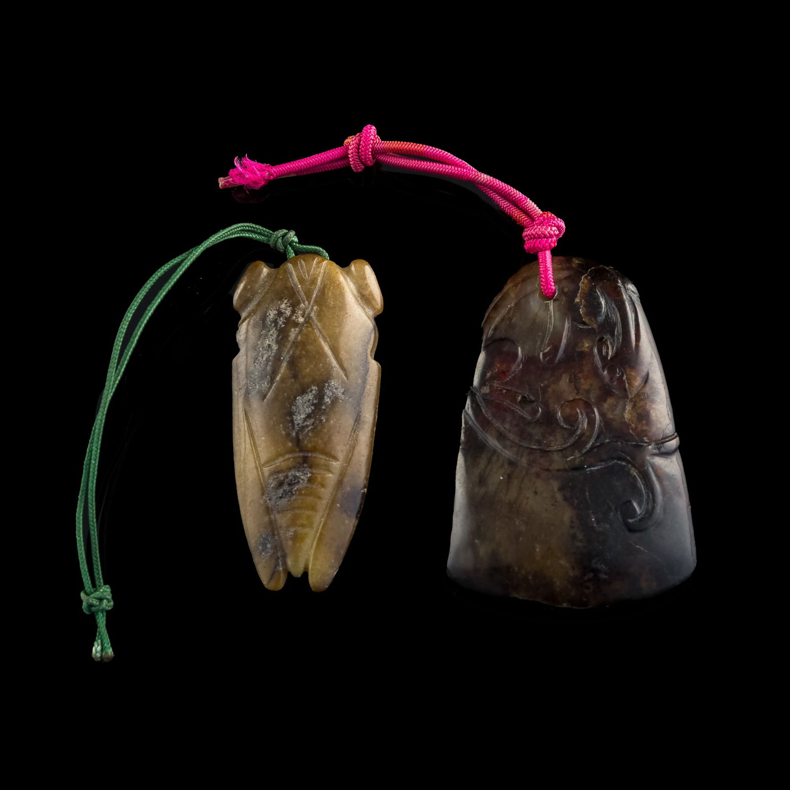 A Chinese ax-form carved jade plaque and cicada toggle, Ming dynasty or earlier (1 of 8)