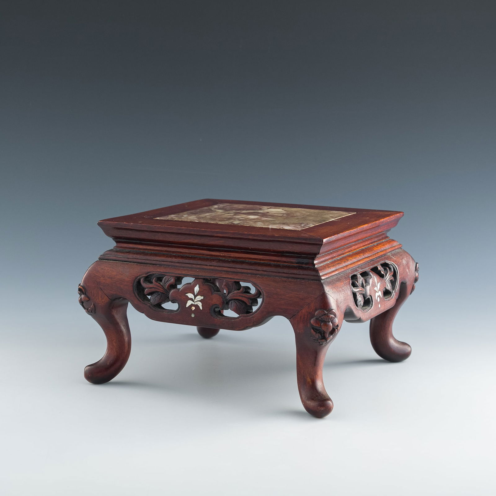 A Chinese hardwood stand with marble insert, Qing dynasty (1 of 10)