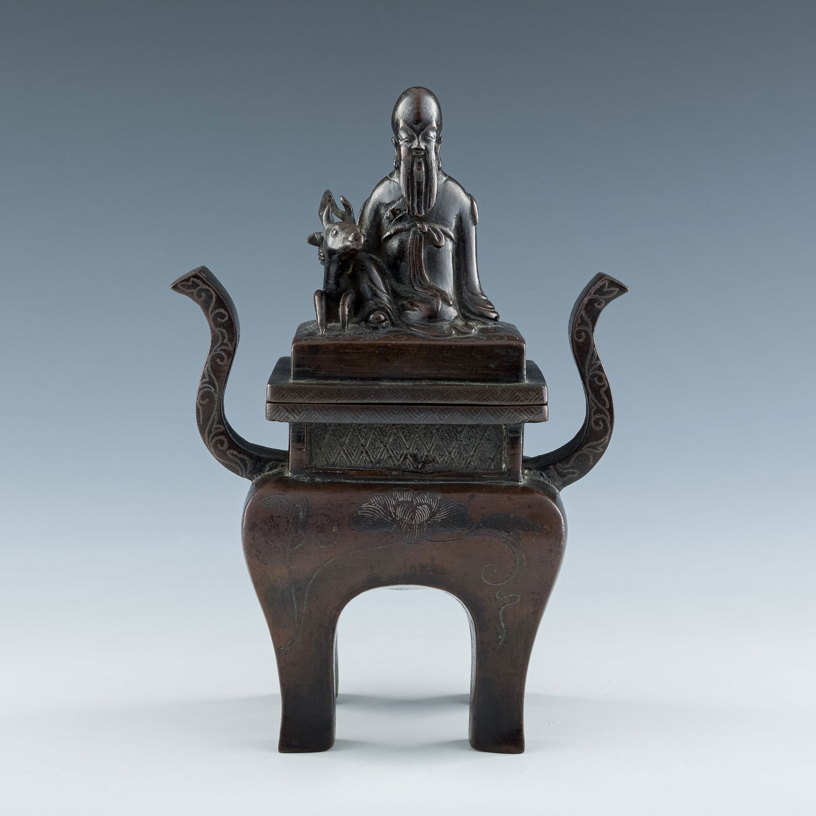 A Chinese bronze censer with silver inlay, Ming dynasty (1 of 8)
