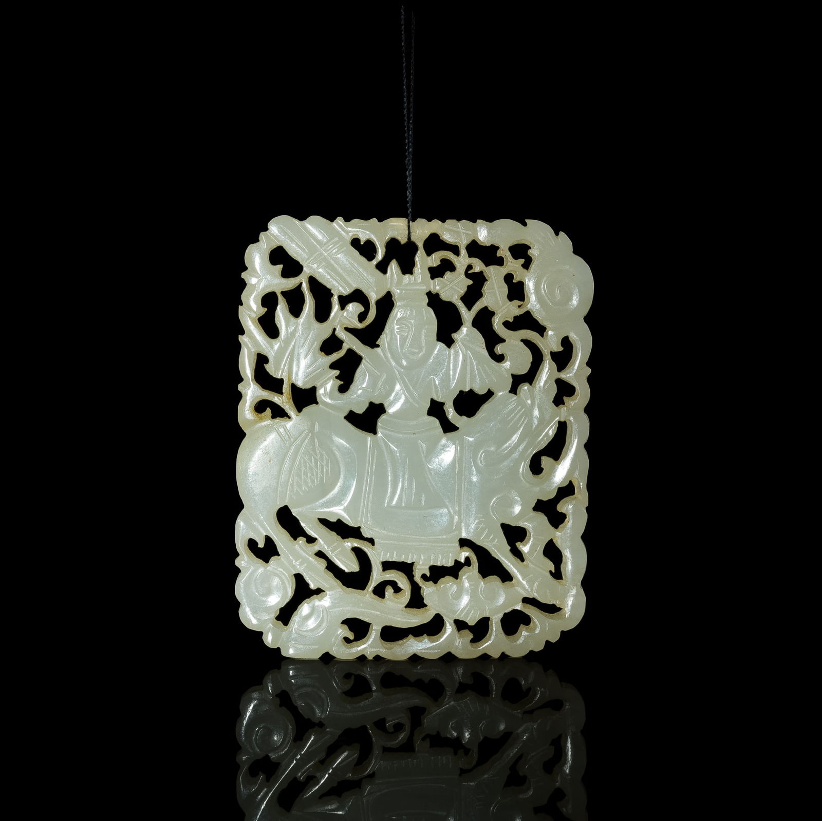 A Chinese carved jade 'qilin' and 'boy' plaque, 19th century (1 of 5)