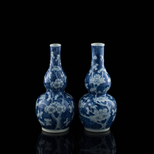 A Near Pair Of Chinese Blue And White 'plum Blossom' Hulu Vases, Late 19th Century