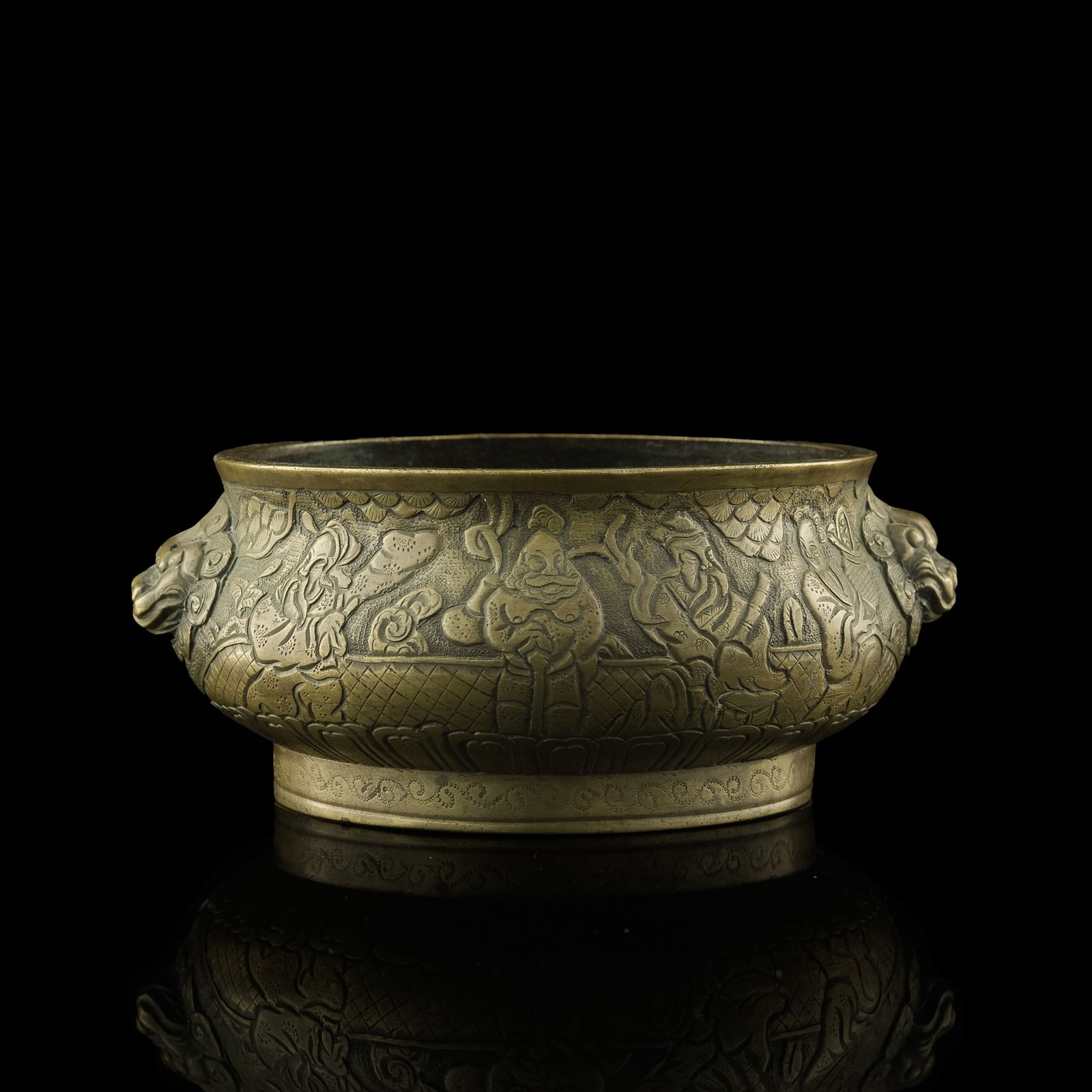 A Chinese carved bronze 'figural' beast-handled censer, 19th century (1 of 8)