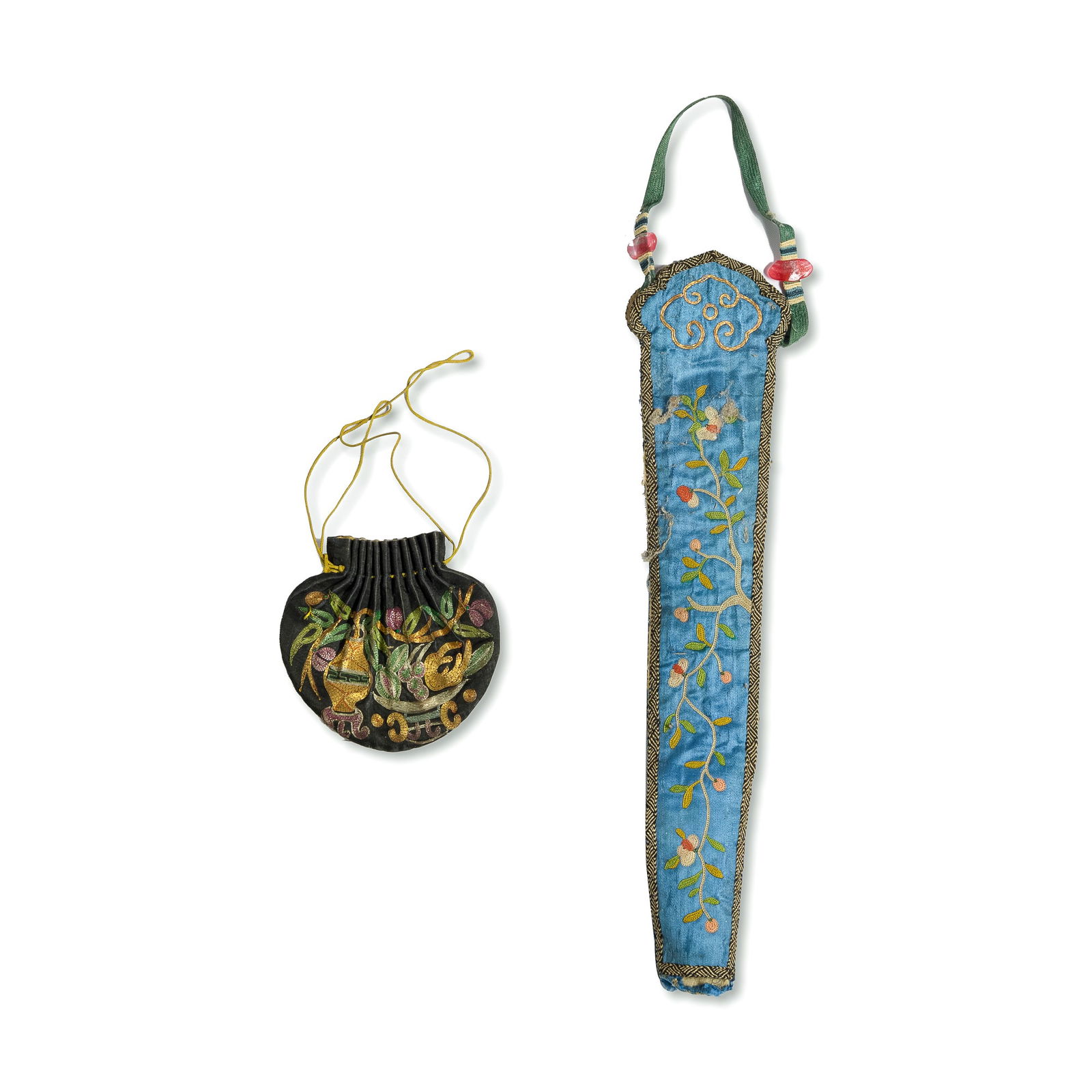 A Chinese embroidered fan cover and sachet, 19th century (1 of 8)