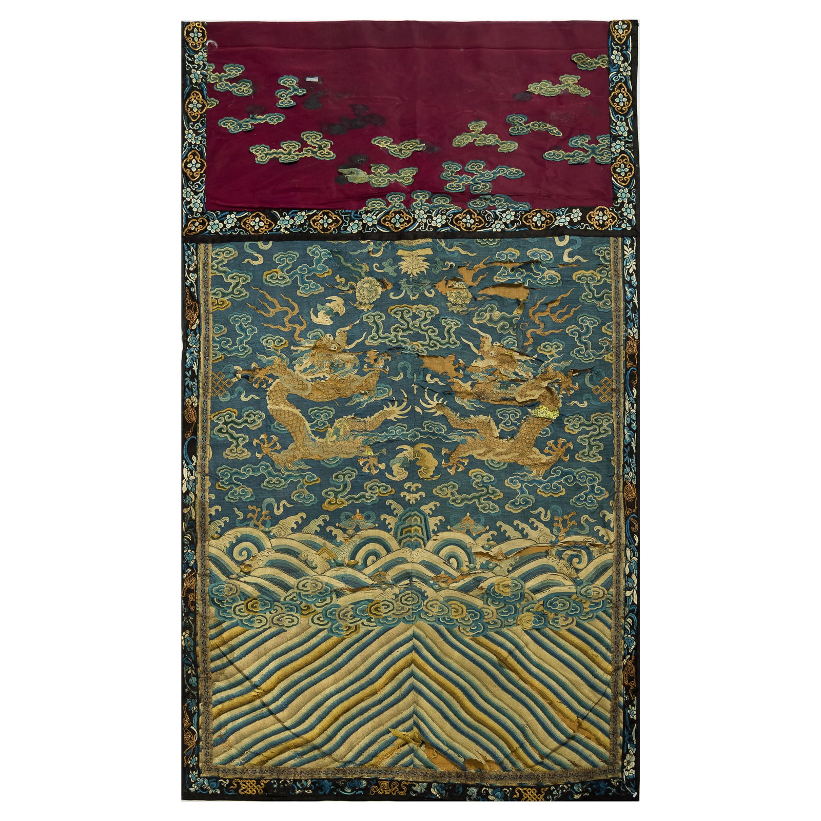 A Chinese blue-ground kesi panel, 19th century (1 of 5)