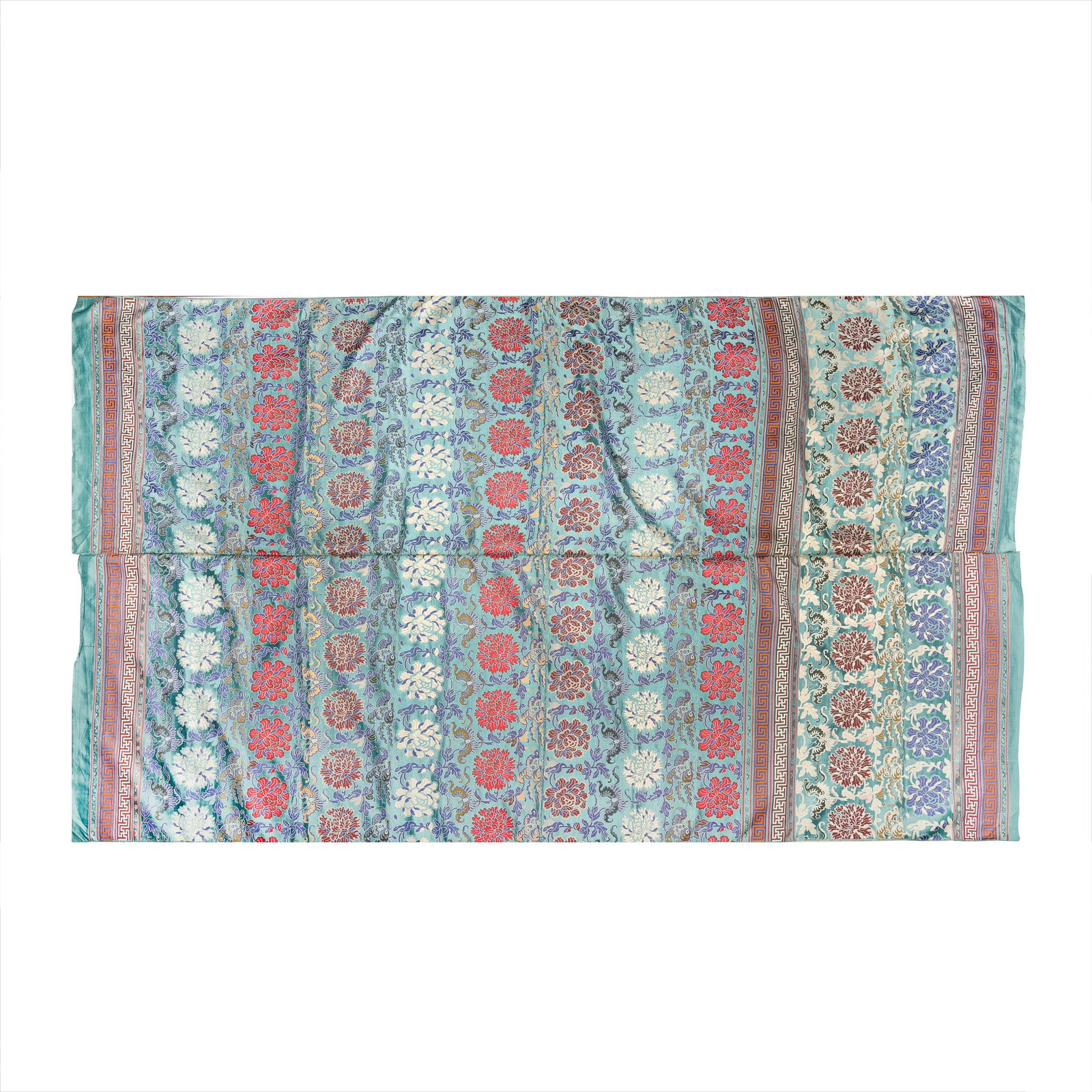 A Chinese blue-ground 'floral' embroidery, 19th century: A Chinese blue-ground 'floral' embroidery 19th century H: 85 3/8, W: 58 3/8 in. (H: 216.85, W: 148.27 cm.) Provenance: From Mr. Chang, a Chinese-American antiques dealer with 60 years of experience in
