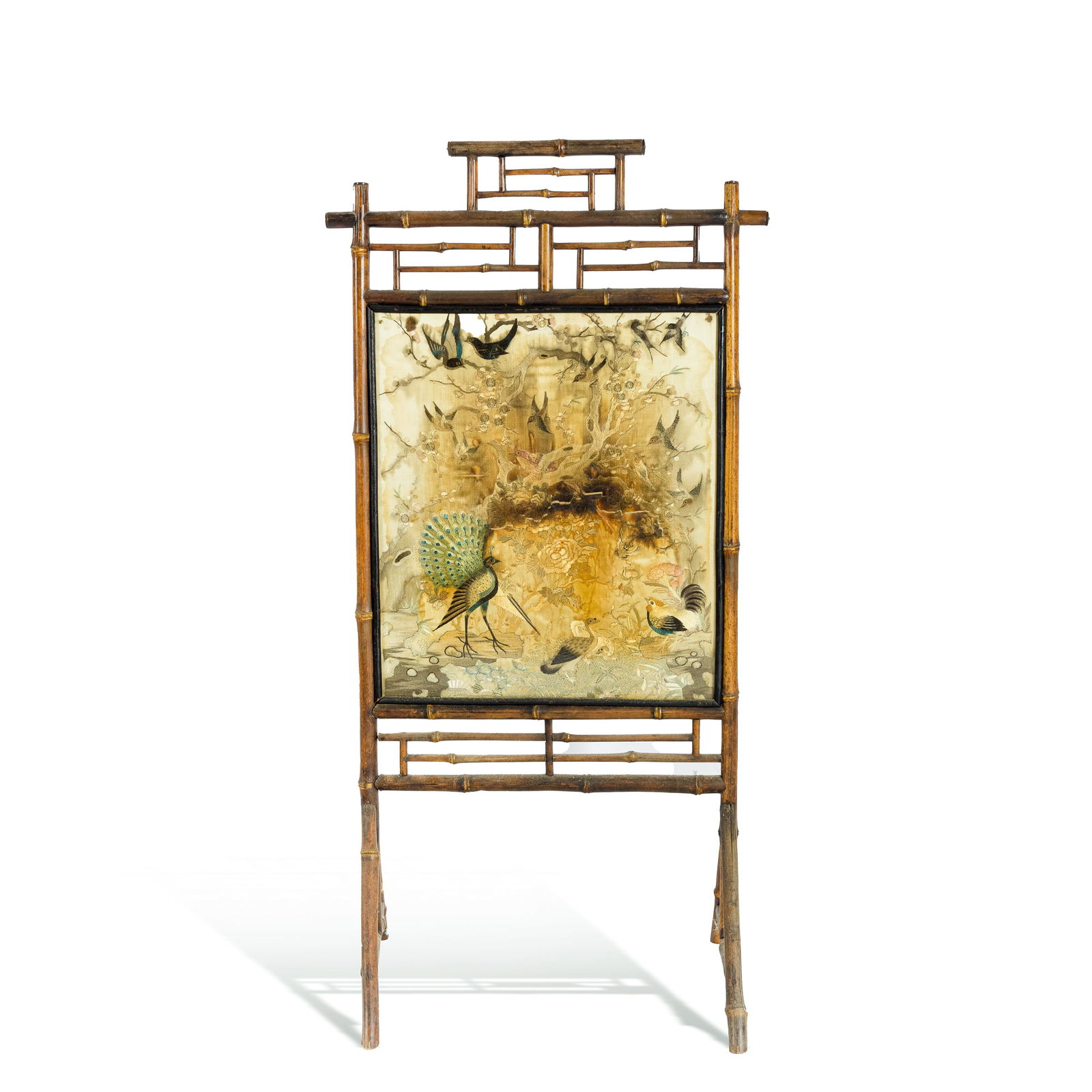 A Cantonese 'bird' embroidery screen, late 19th century (1 of 5)