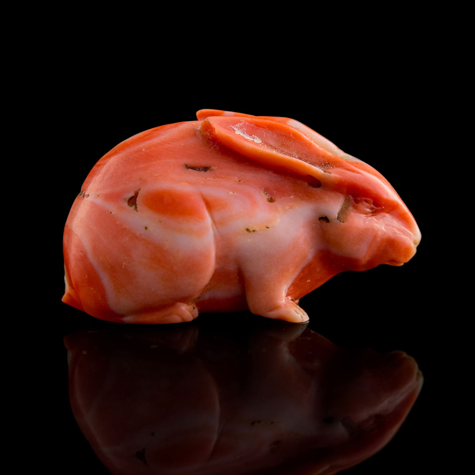 A Chinese carved coral rabbit, 19th century (1 of 8)