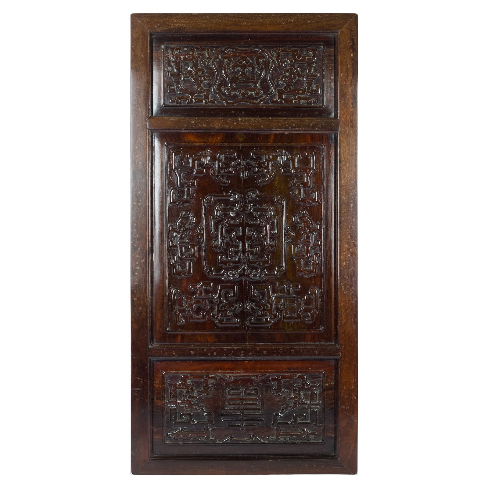 A Chinese carved zitan wood double-sided screen, 18th century (1 of 5)