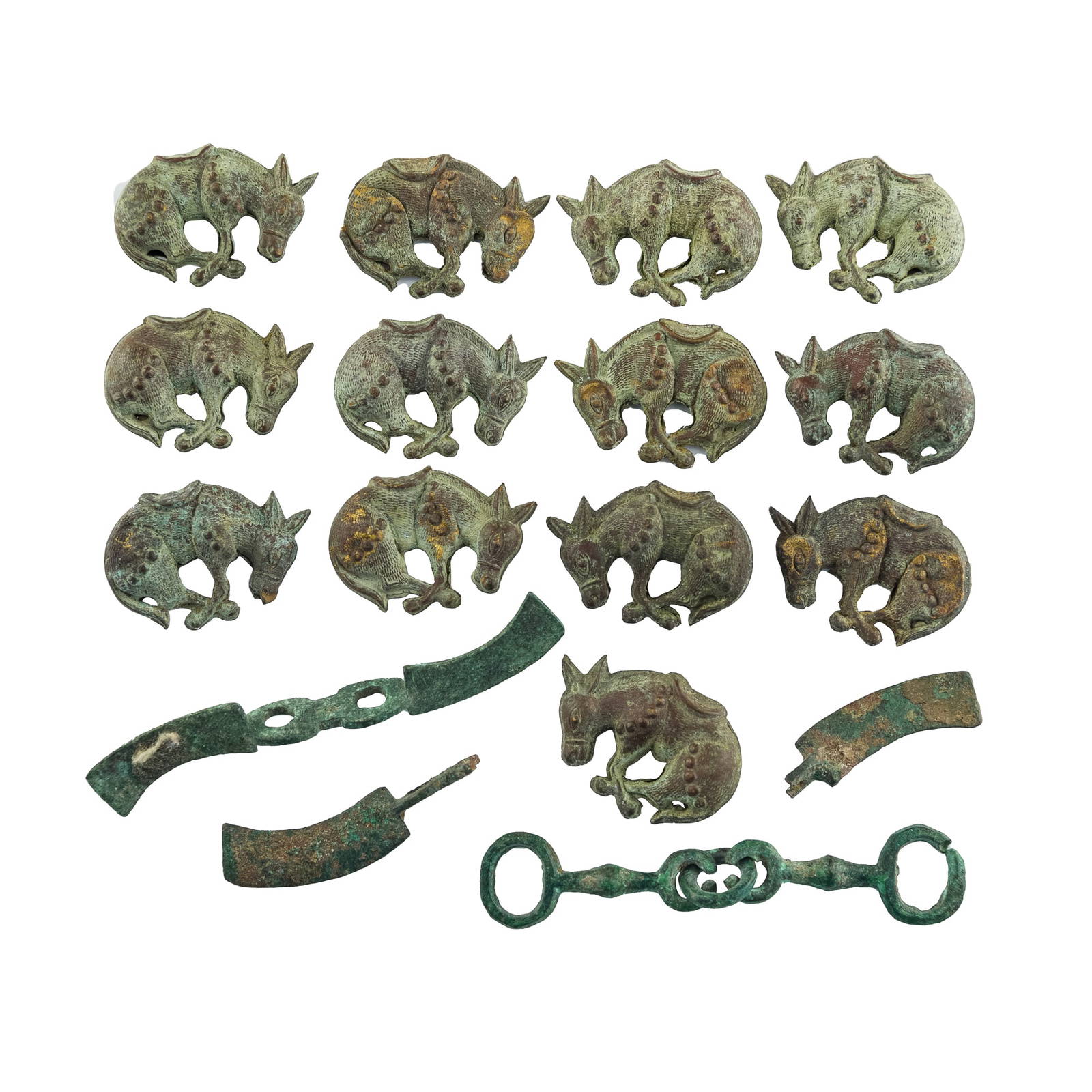 Thirteen Bronze Donkeys And Four Bronze Items, 19th Century Or Earlier