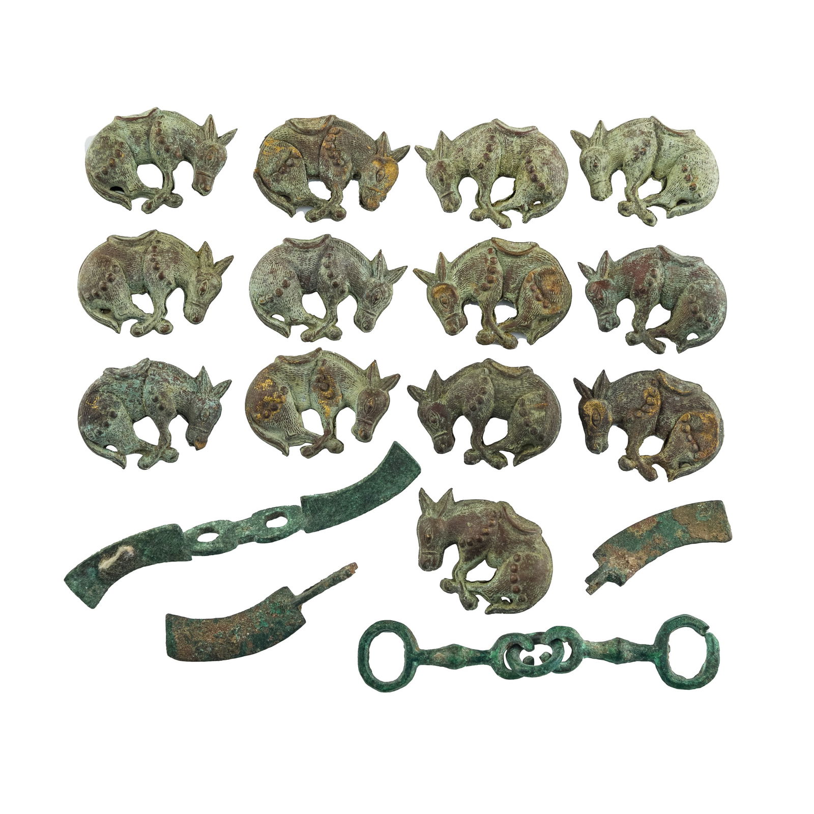 Thirteen Bronze Donkeys And Four Bronze Items, 19th Century Or Earlier