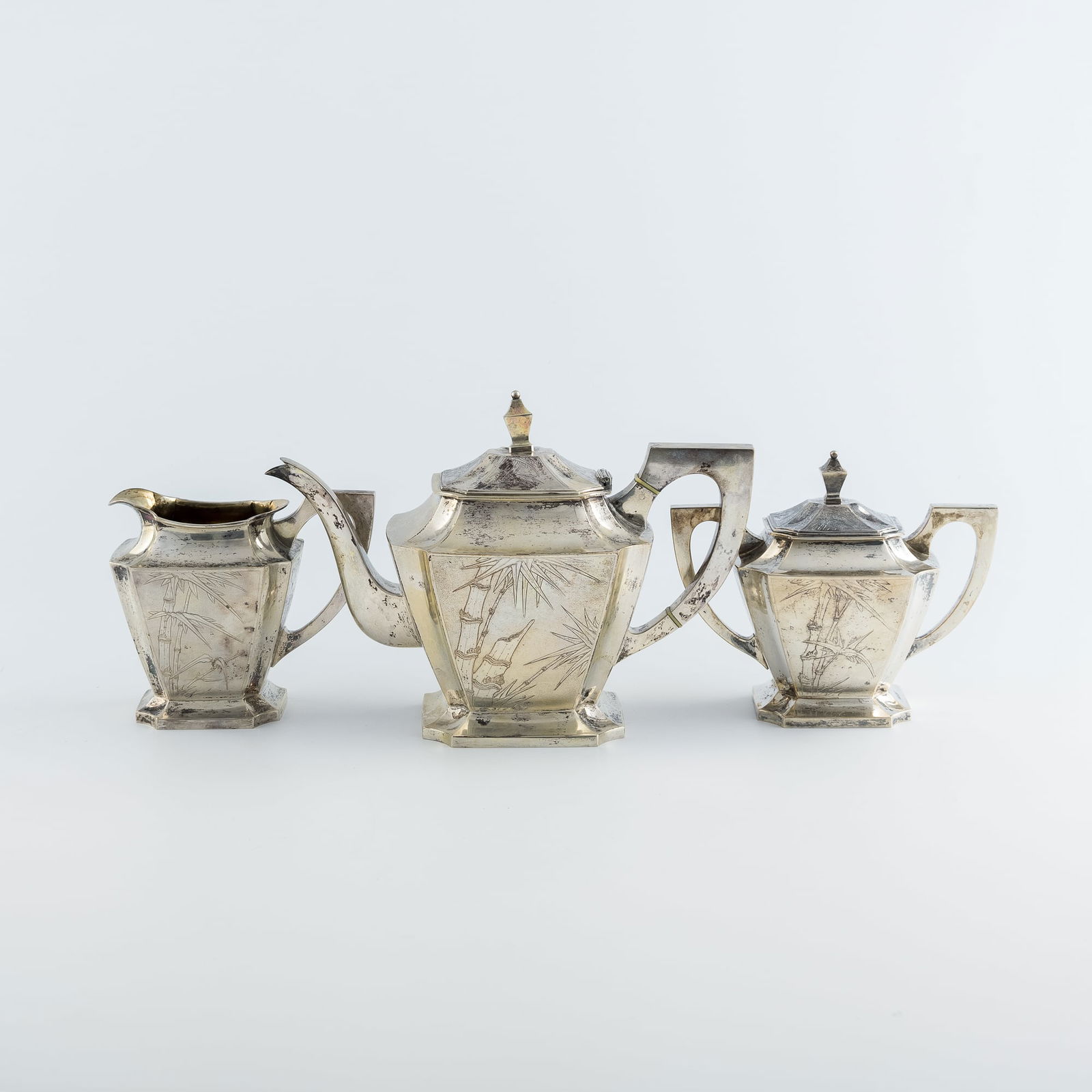 A Chinese export silver 'bamboo' coffee service, late 19th century (1 of 12)