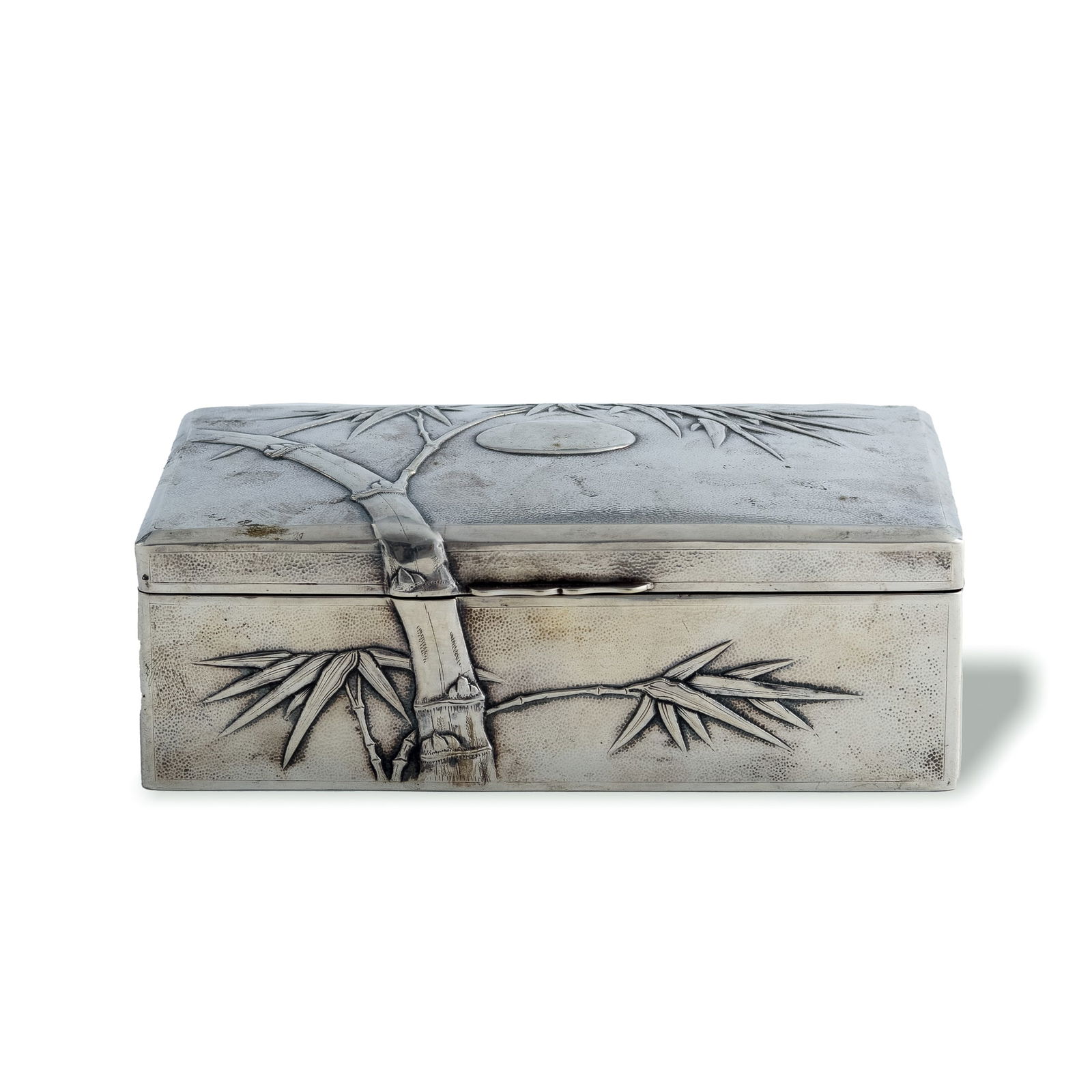 A Chinese export silver cigar box with 'bamboo' motif, late 19th century (1 of 7)