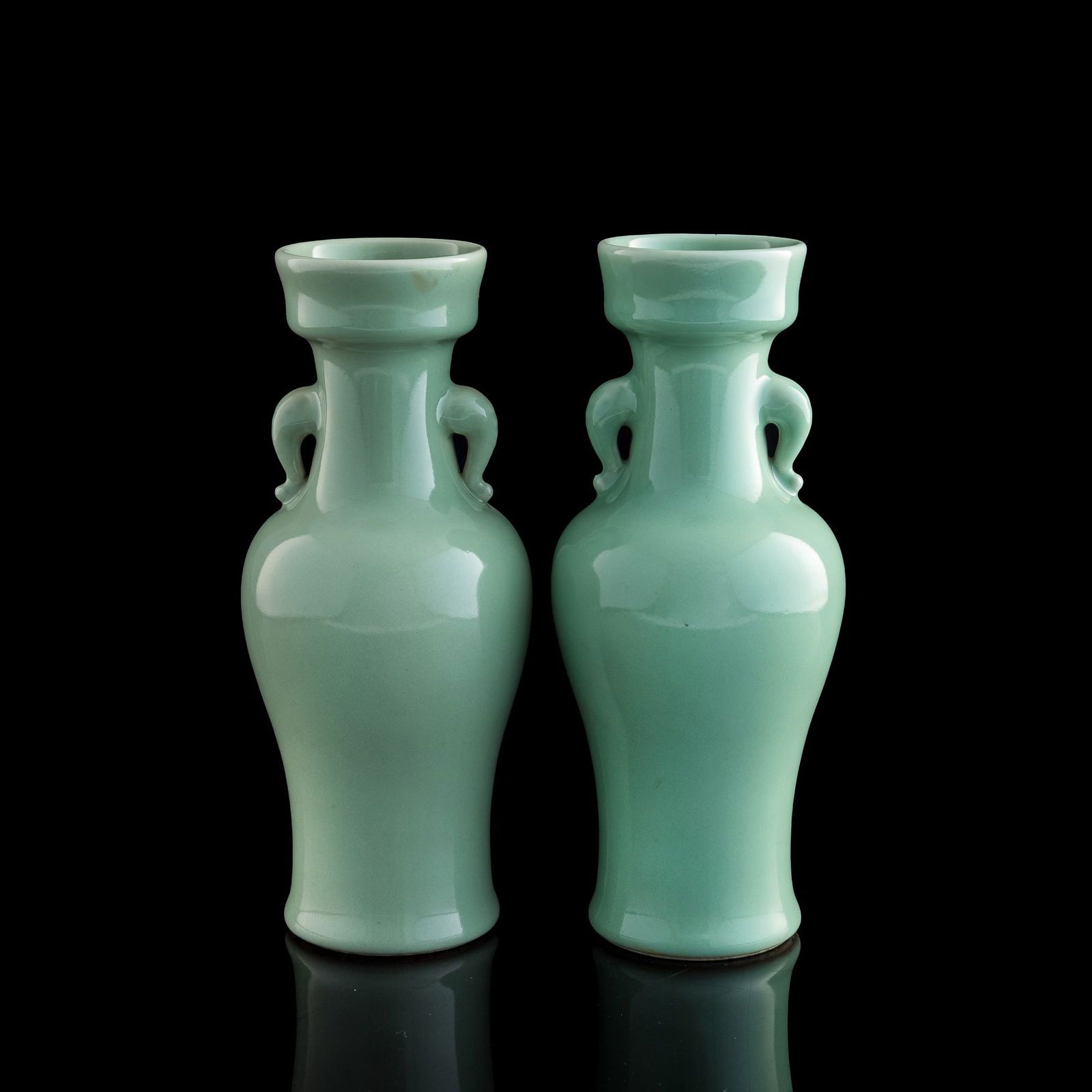 A pair of Chinese celadon-glazed elephant-handled vases, Republic period (1 of 10)