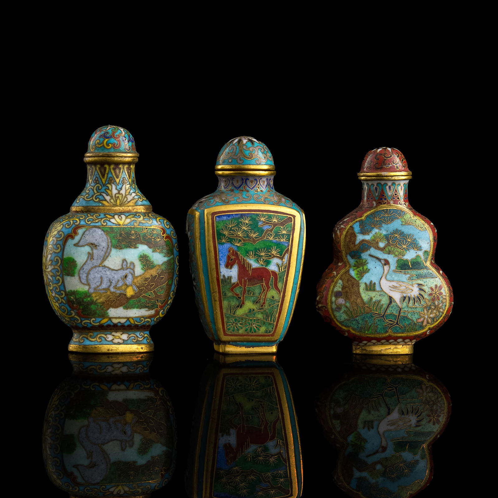 Three Chinese cloisonne snuff bottles, 1950s-1960s (1 of 11)