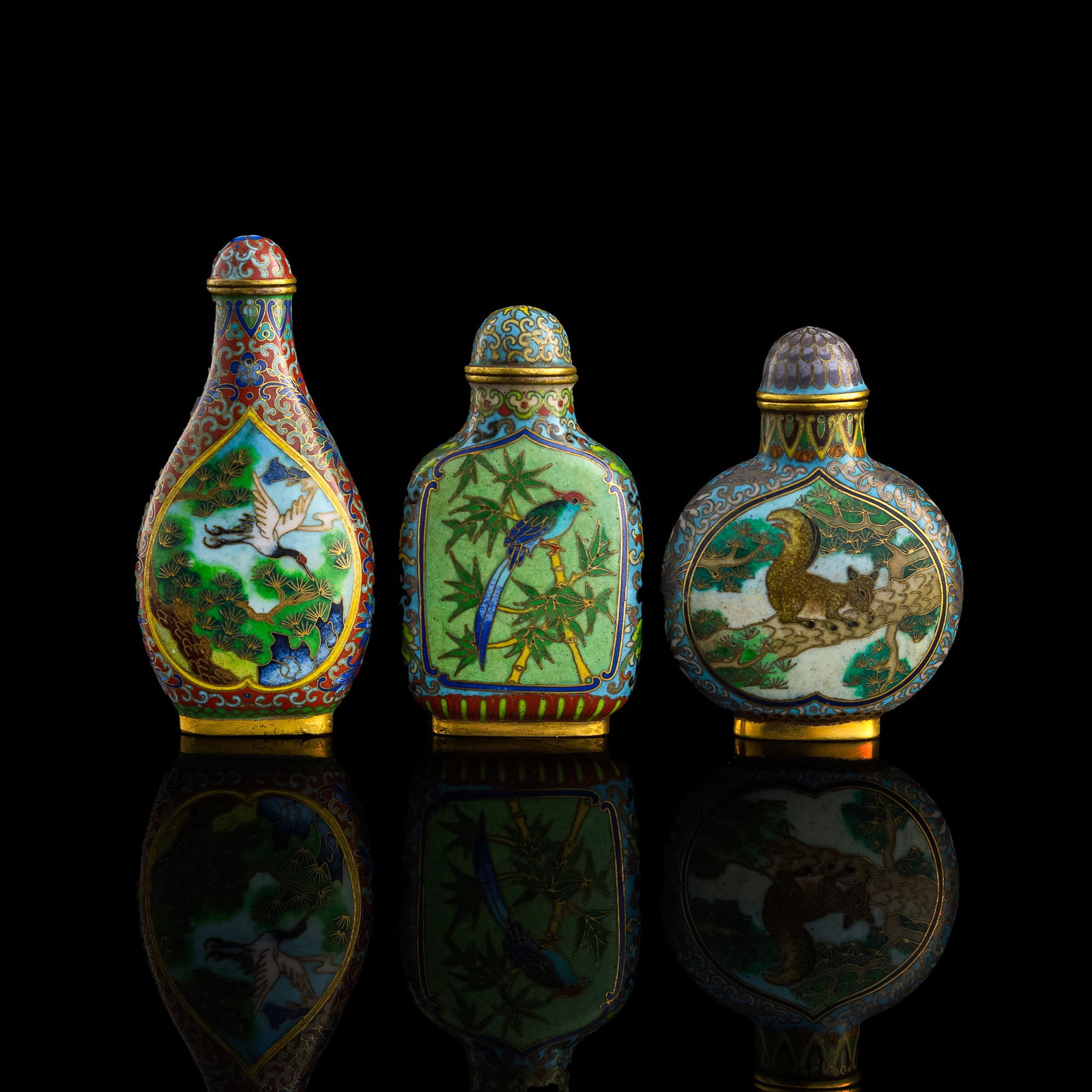 Three Chinese cloisonne snuff bottles, 1950s-1960s (1 of 10)