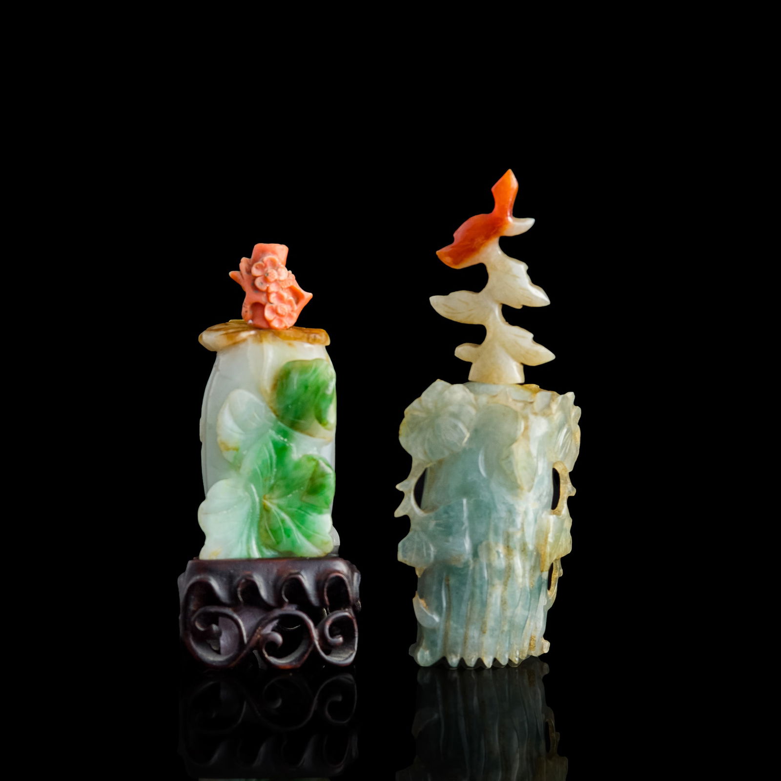 Two Chinese carved jadeite 'fruit' snuff bottles, 19th century (1 of 9)
