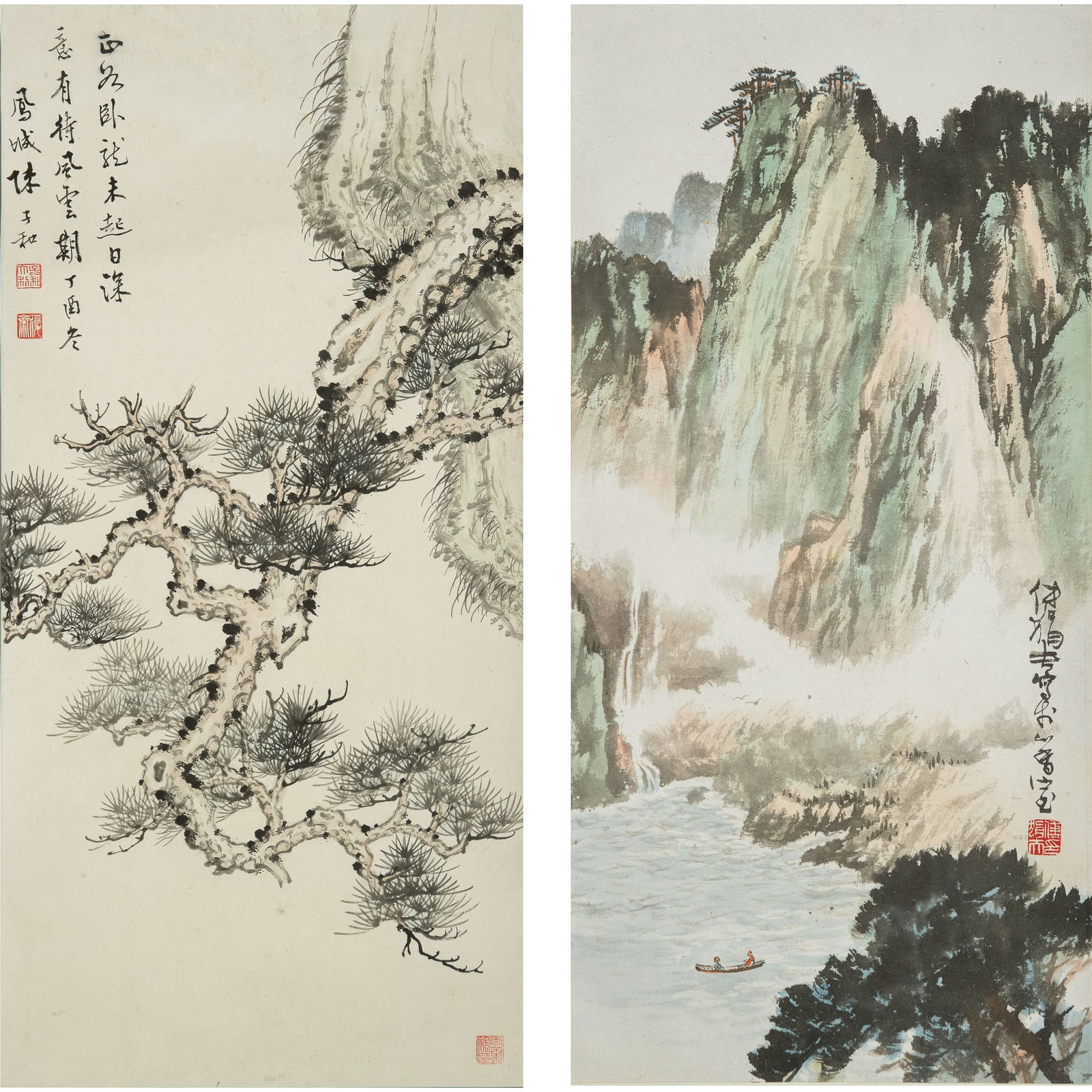 Two Chinese paintings, by Chen Zihe (Chinese, 1910-1984), and Fu Juanfu (Chinese, 1910-2007) (1 of 11)