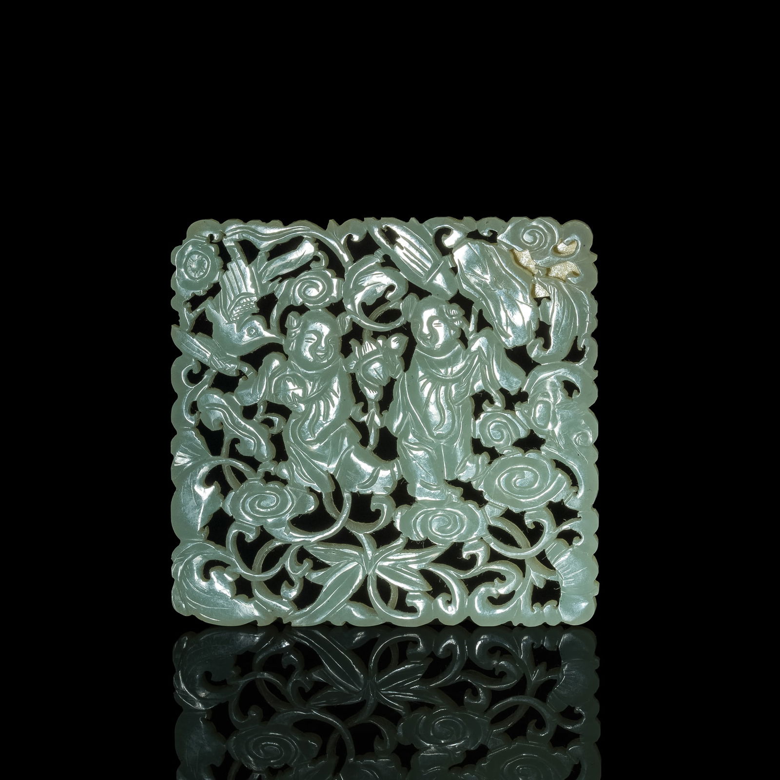 A Chinese reticulated white jade plaque, early 19th century (1 of 4)