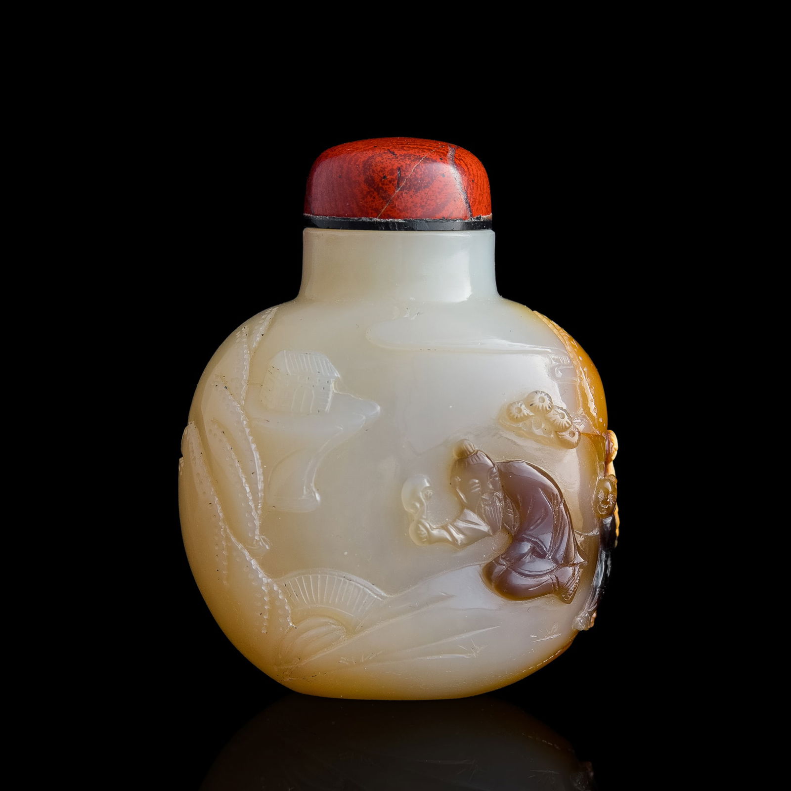 A Chinese carved agate 'figural' snuff bottle (1 of 9)