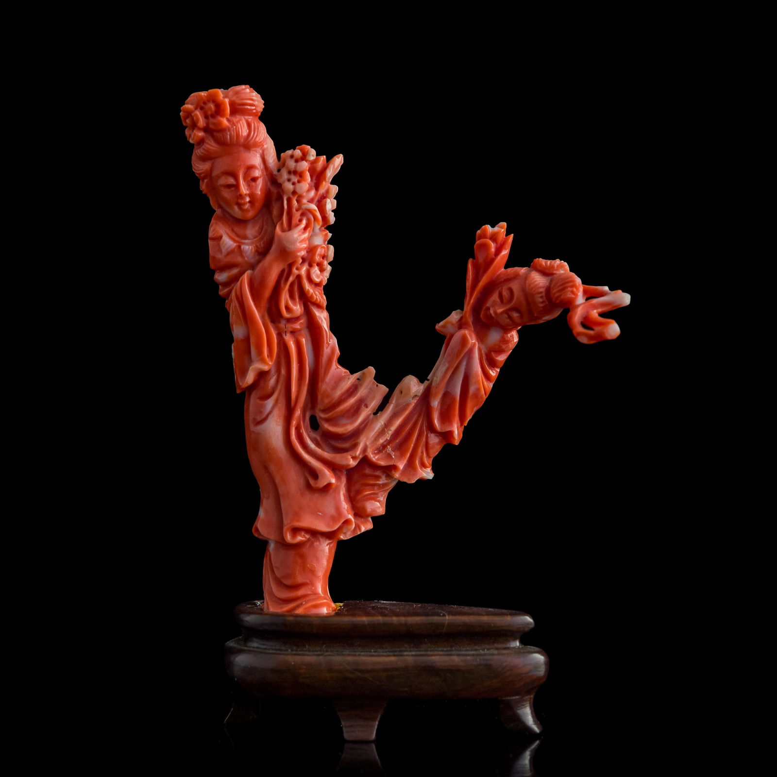 A Chinese carved coral court lady figure (1 of 9)