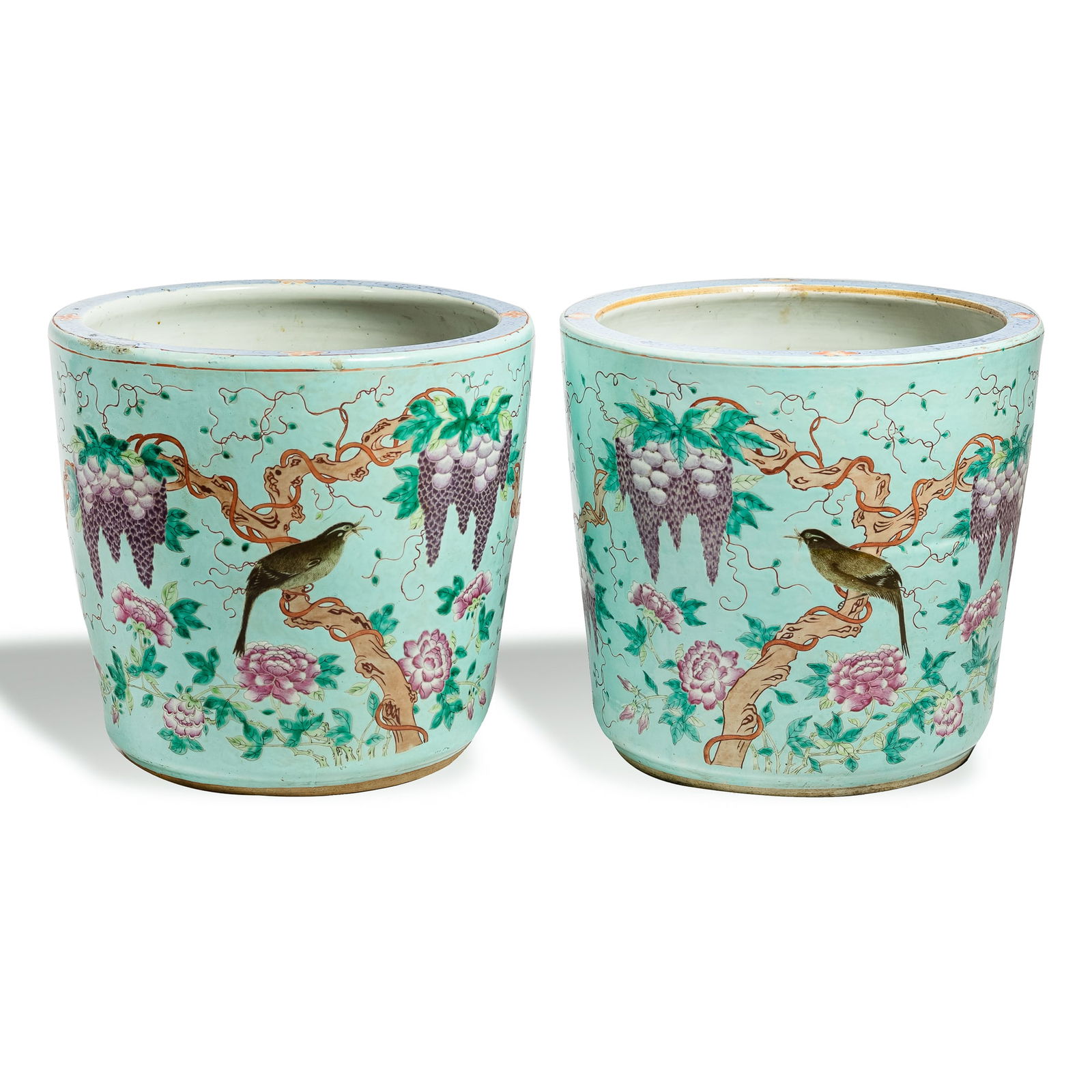 A pair of Chinese 'Dayazhai'-style green-ground famille rose planters, late 19th century (1 of 8)