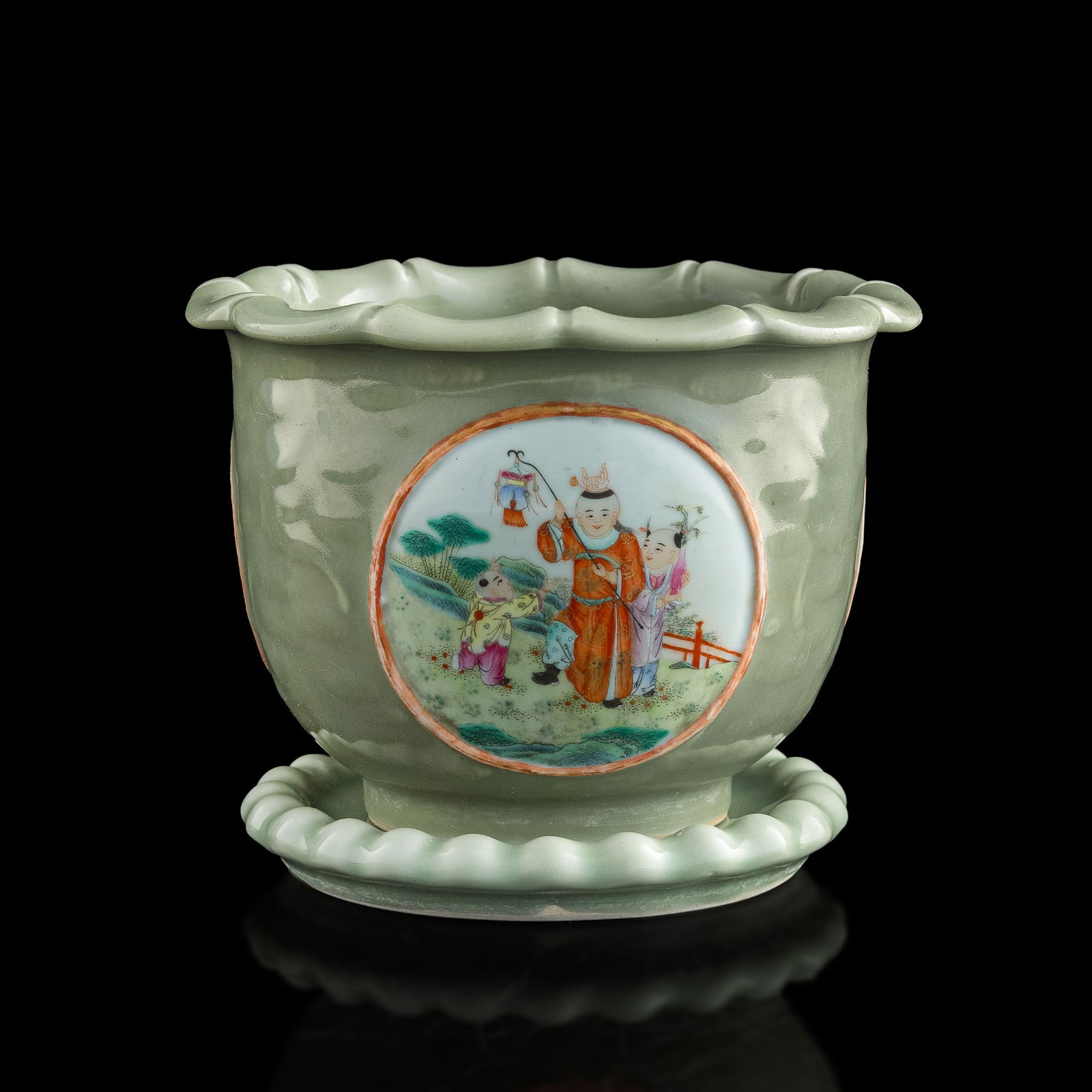 A Chinese famille rose celadon-ground planter, Republic period (1 of 7)