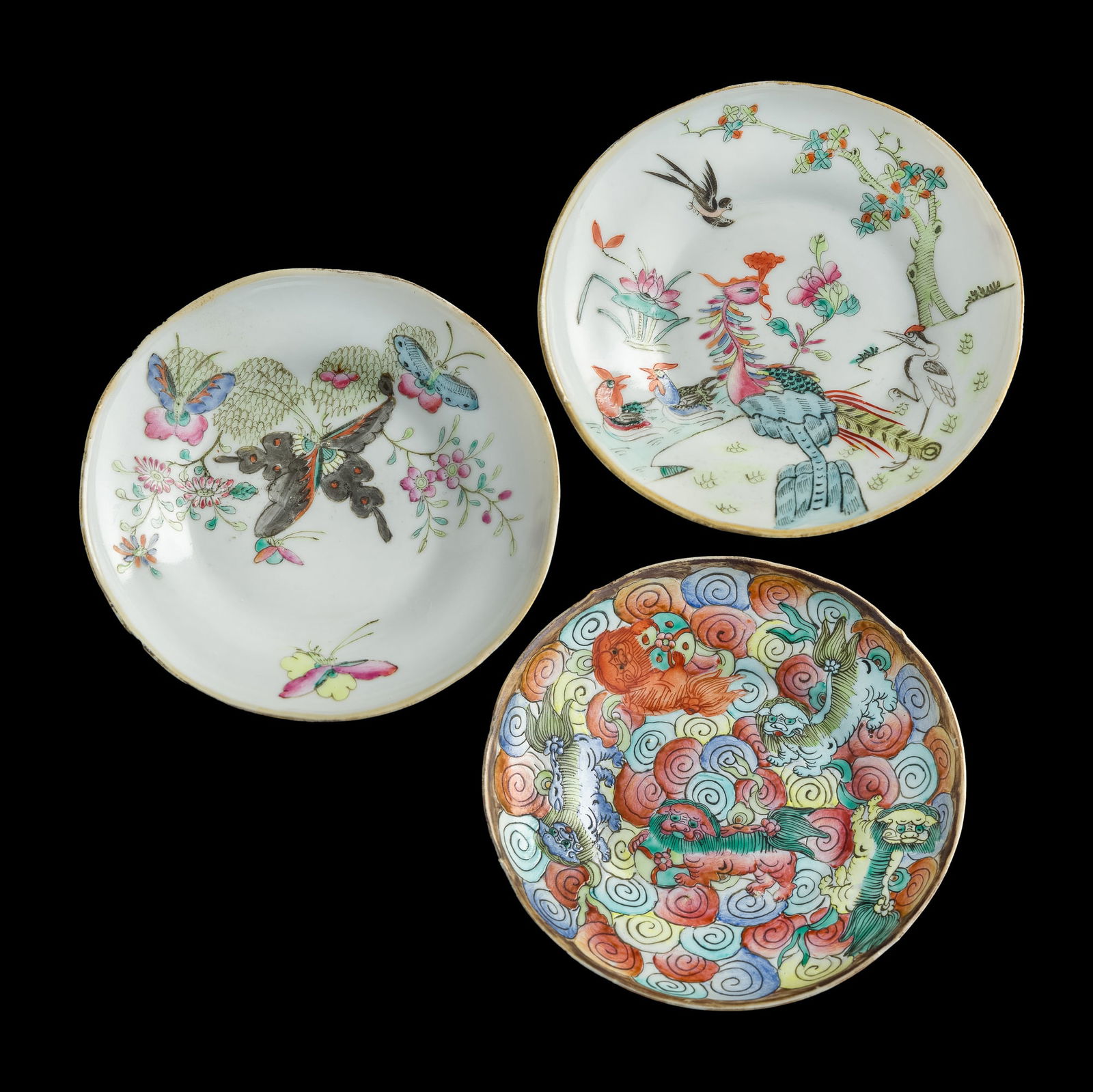 Three Chinese famille rose plates, 19th century (1 of 9)