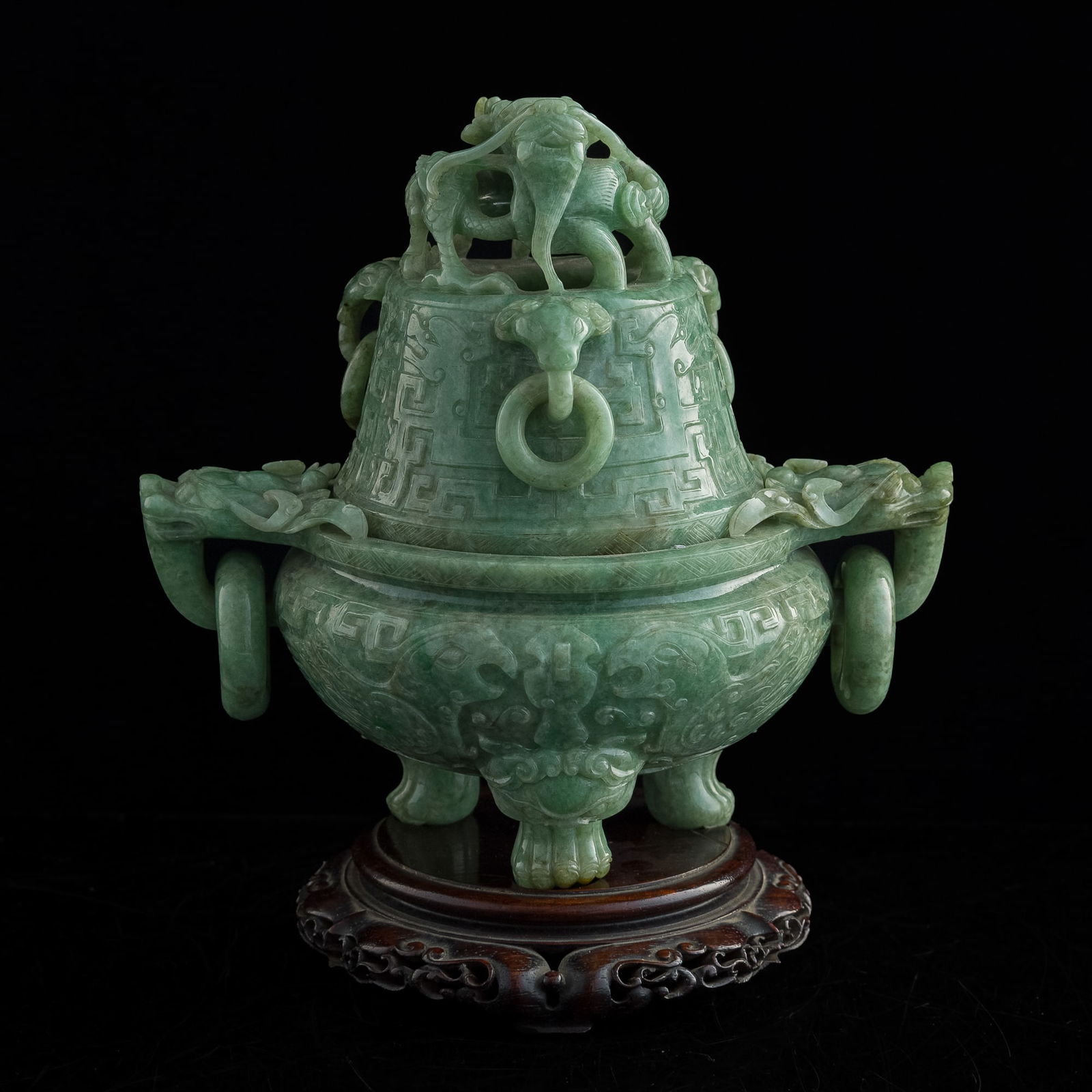 A Chinese carved jadeite incense burner, 19th century (1 of 11)