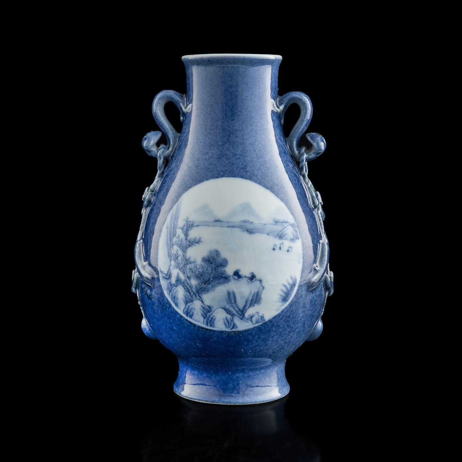 A Chinese powder blue-glazed 'landscape' zun, Republic period: A Chinese powder blue-glazed 'landscape' zun Republic period With "CHINA" marked to underside. H: 8 5/8, W: 5 1/4, D: 4 3/4 in. (H: 21.91, W: 13.34, D: 12.07 cm.) Provenance: Private collection, Morro
