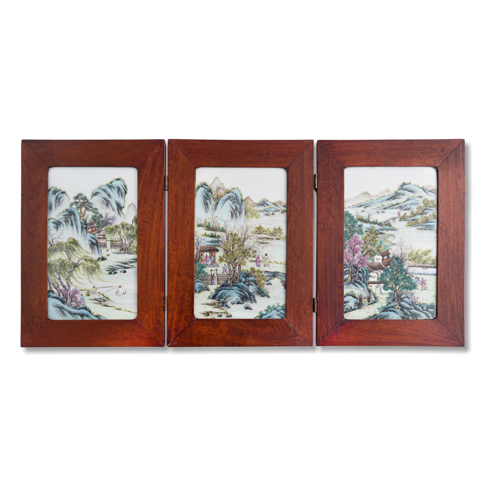 A Chinese famille rose 'landscape' triptych screen, Republic period (1 of 7)