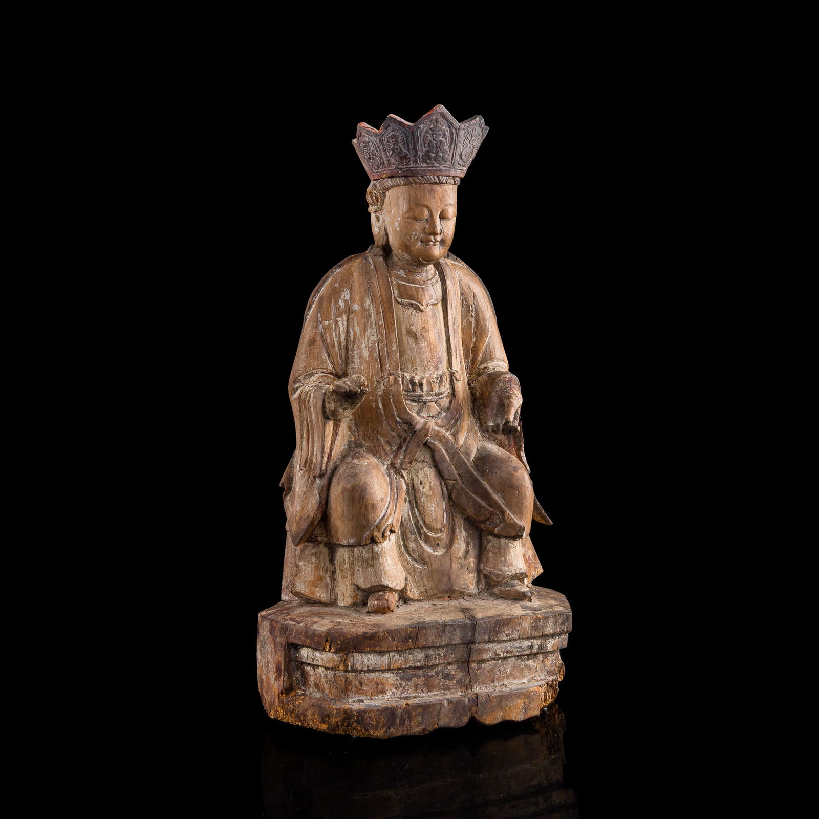 A Chinese carved wood Ksitigarbha Bodhisattva, 17th/18th century (1 of 9)