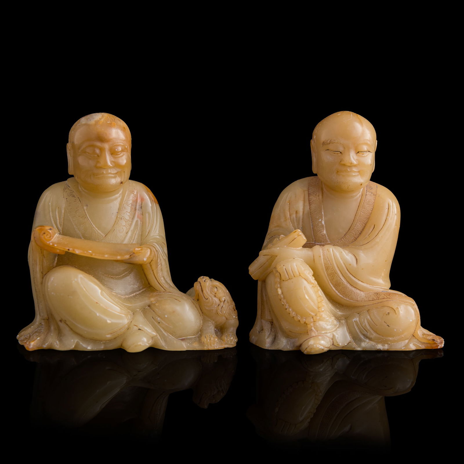 Two Chinese carved soapstone Luohan, 18th century (1 of 8)