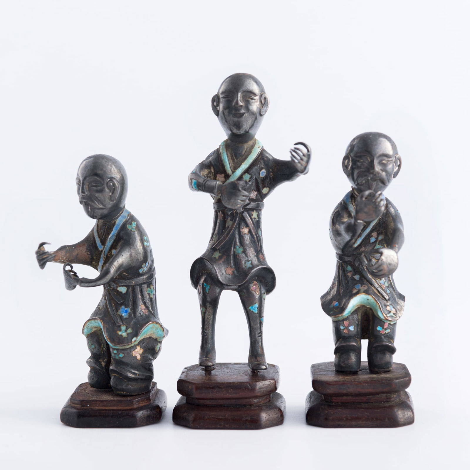 Three Chinese silver enameled figures, late 19th century (1 of 7)