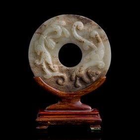 A Chinese jade 'chilong' bi, Ming dynasty or earlier