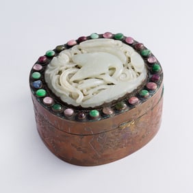 A Chinese silver box with inlaid white jade plaque, Ming dynasty