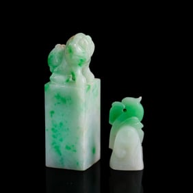 Two Chinese jadeite seals, 19th century