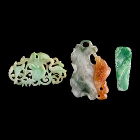 Three Chinese jadeite pendants, 19th century