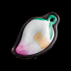 A Chinese famille rose peach-form 'erotic scene' washer, 19th century
