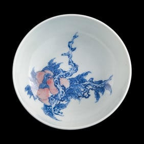 A Chinese blue and copper-red-underglazed 'peach' bowl, 19th century