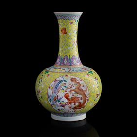 A Chinese yellow-ground famille rose shang vase, Guangxu period, Qing dynasty