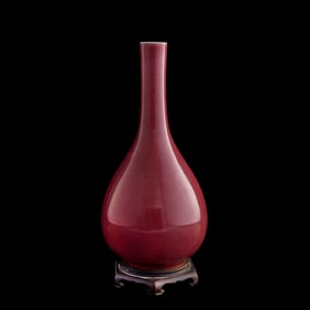 A Chinese sacrificial red-glazed dan vase, Qianlong period, Qing dynasty
