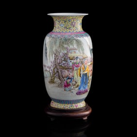 A Chinese famille rose 'peach blossom' lantern vase, 1950s-1960s