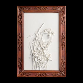 A Chinese biscuit porcelain 'floral' table screen, Republic period