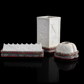 Three Chinese biscuit porcelain scholar's items, Republic period