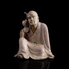 A Chinese Shiwan-kiln figure of Luohan, by Pan Yushu (Chinese, 1889-1936), Republic period