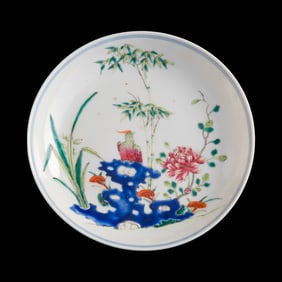 A Chinese famille rose 'bamboo' plate, 19th century