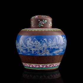 A Chinese enameled zisha tea canister, 19th century