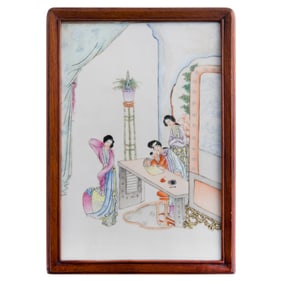 A Chinese famille rose 'court lady' porcelain plaque, Republic period